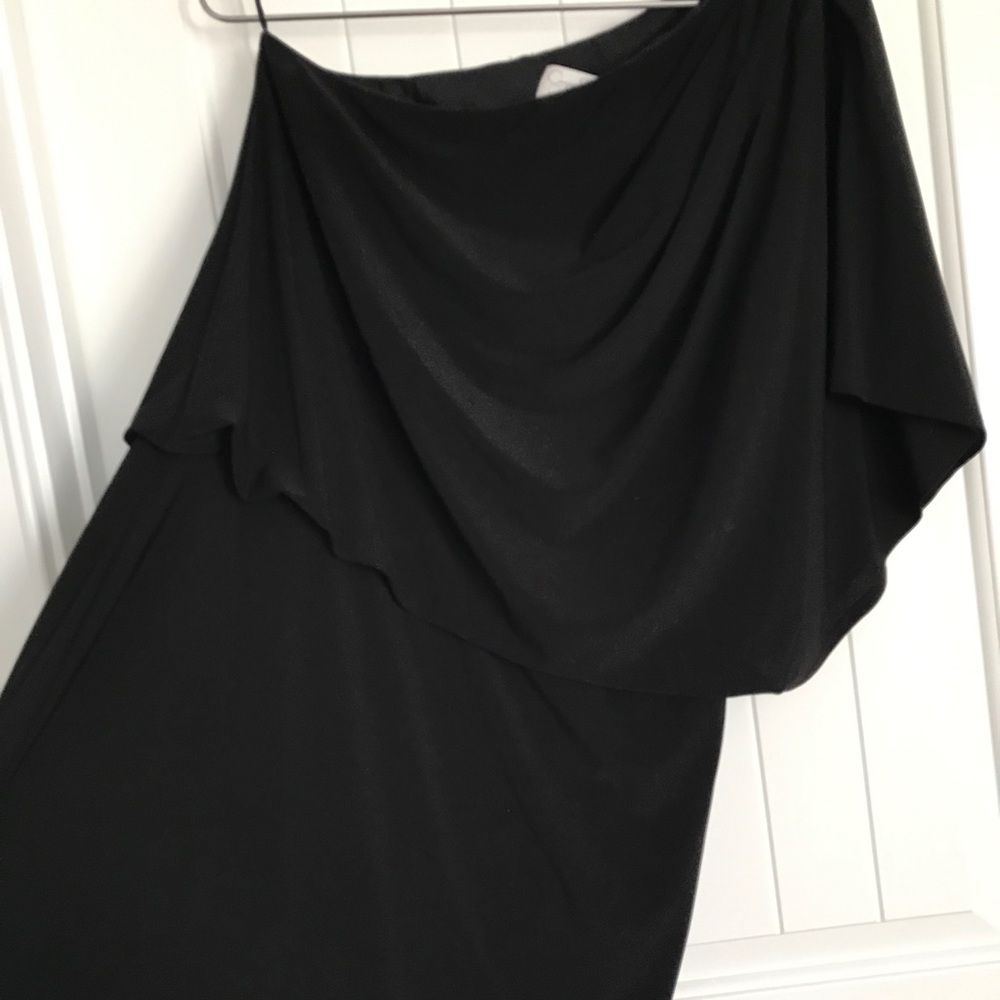 One Shoulder with Flowy Sleeve Black Dress
